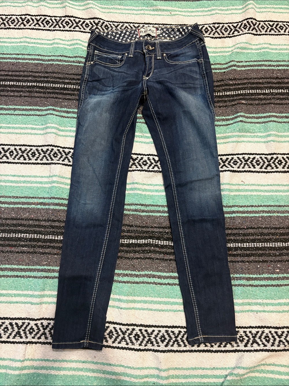 Ariat Dark Blue Real Denim Women's Jeans with Star-Pattern Waistband